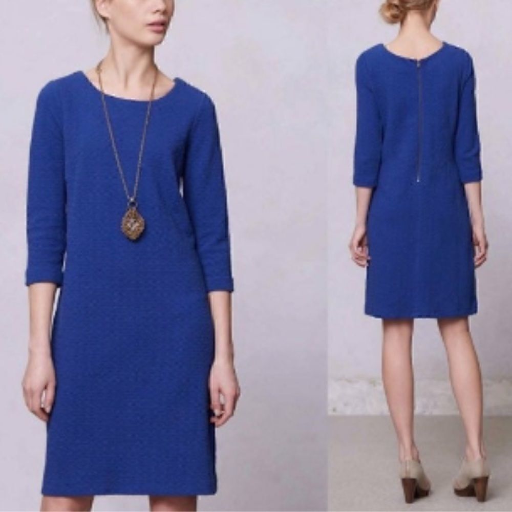 Ganni textured blue 3/4 sleeve dress